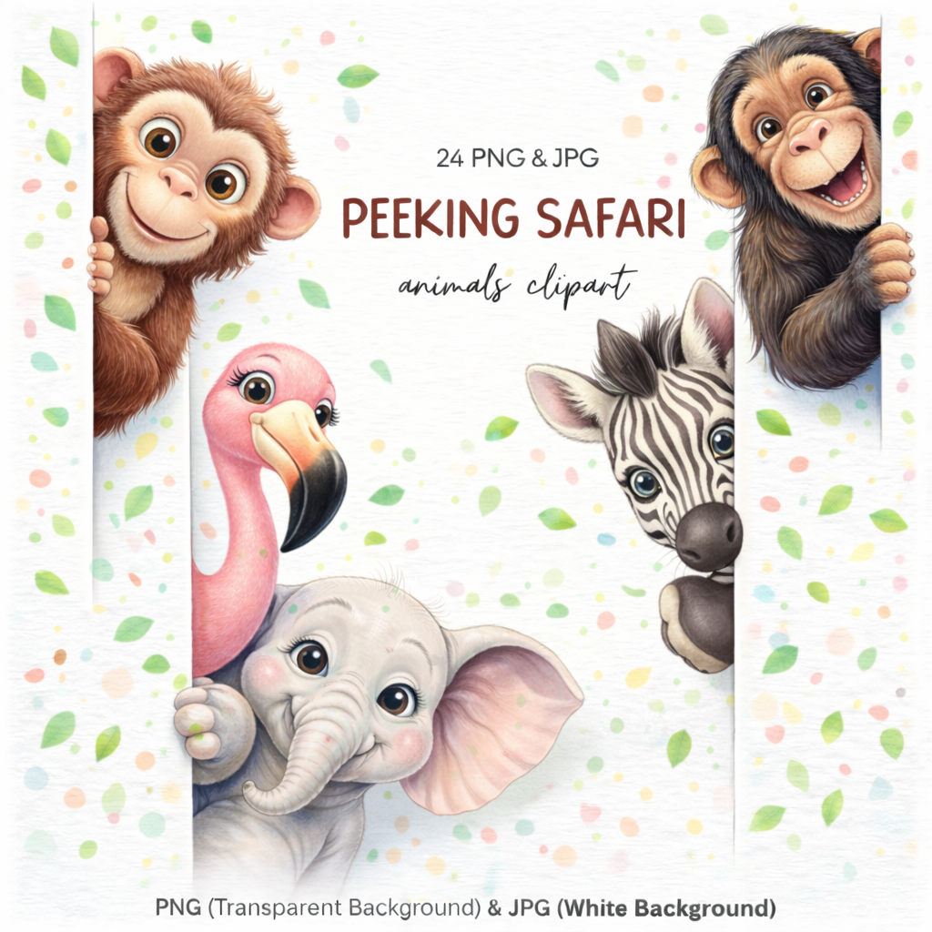 Peeking Safari Animals Clipart Bundle 24 Cute Jungle Animal PNG Digital Download | Favello