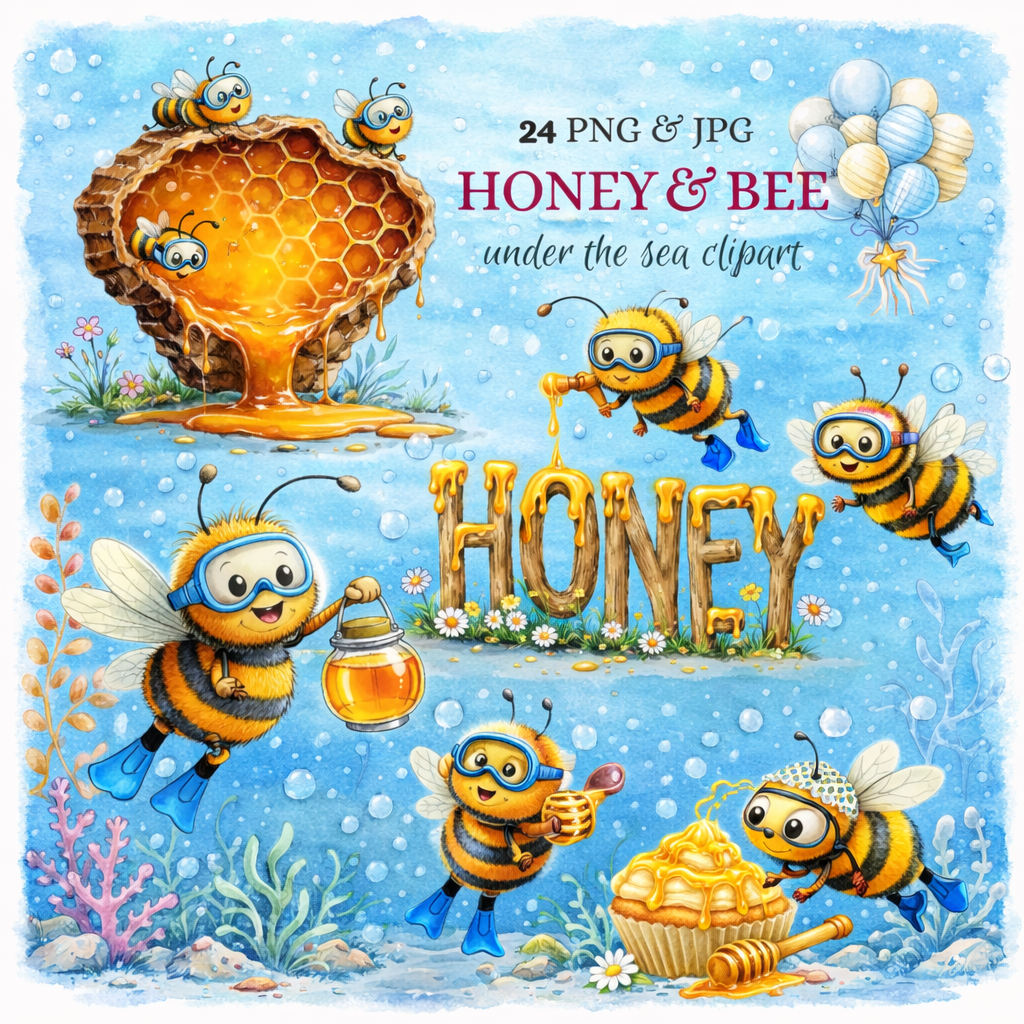 Honey Bee Clipart Bundle – 24 PNG & JPG Cute Bee Illustrations | Favello