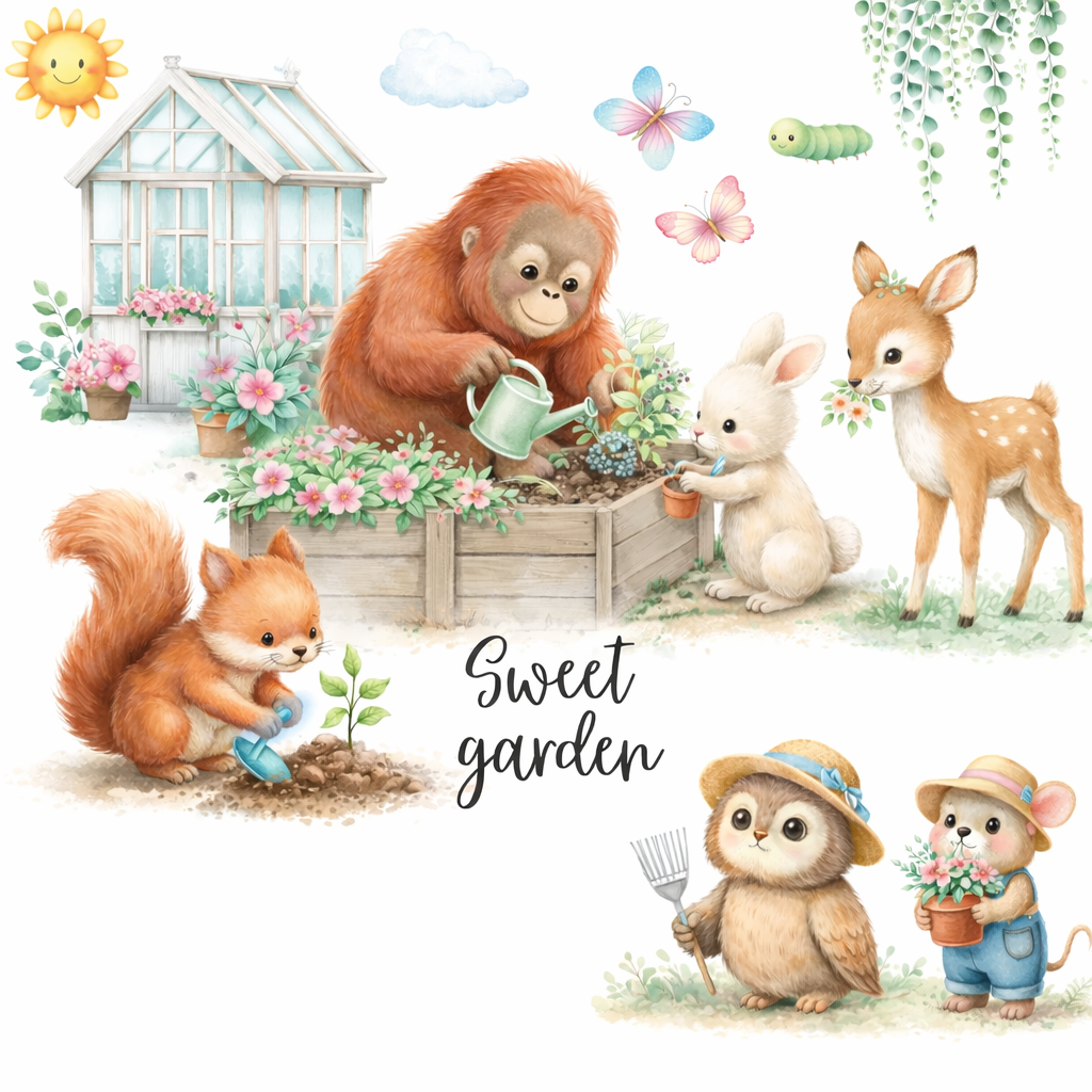 Sweet Garden Animals Clipart Cute Forest & Garden PNG Set | Favello